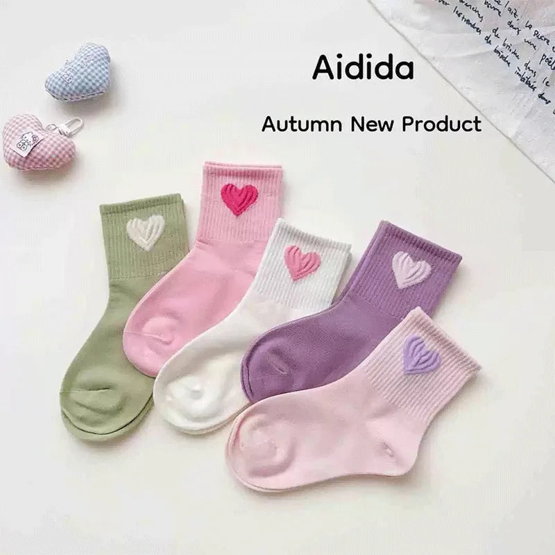 5 Pairs Baby Socks Toddler Soft Comfortable Breathable Heart Pattern Kids Footwear Elasticity Wrinkle - Resistant Athletic Socks