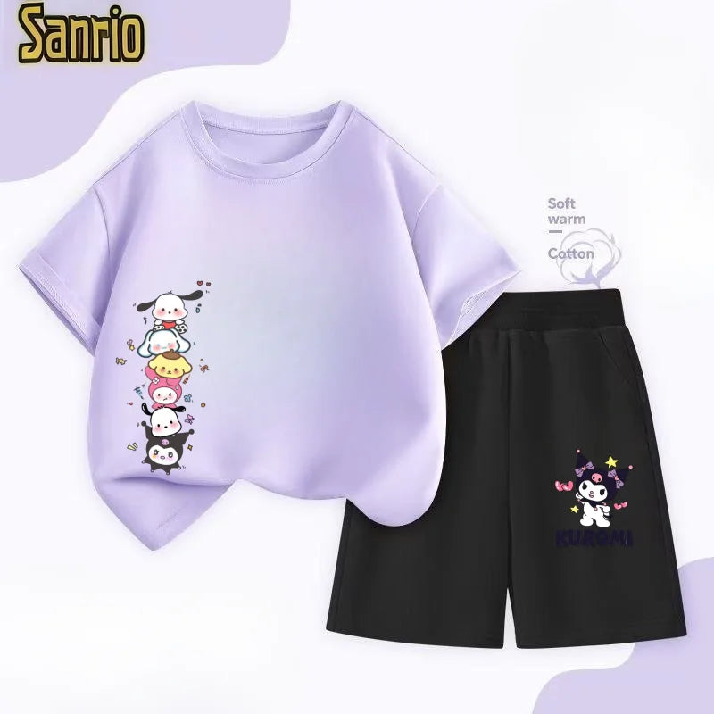 Summer Baby Girl Clothes Set Children Sanrio Pochacco Cartoon Printing T-shirt and Short 2 Pcs Suit Kid Shorts Sleeve Tracksuit