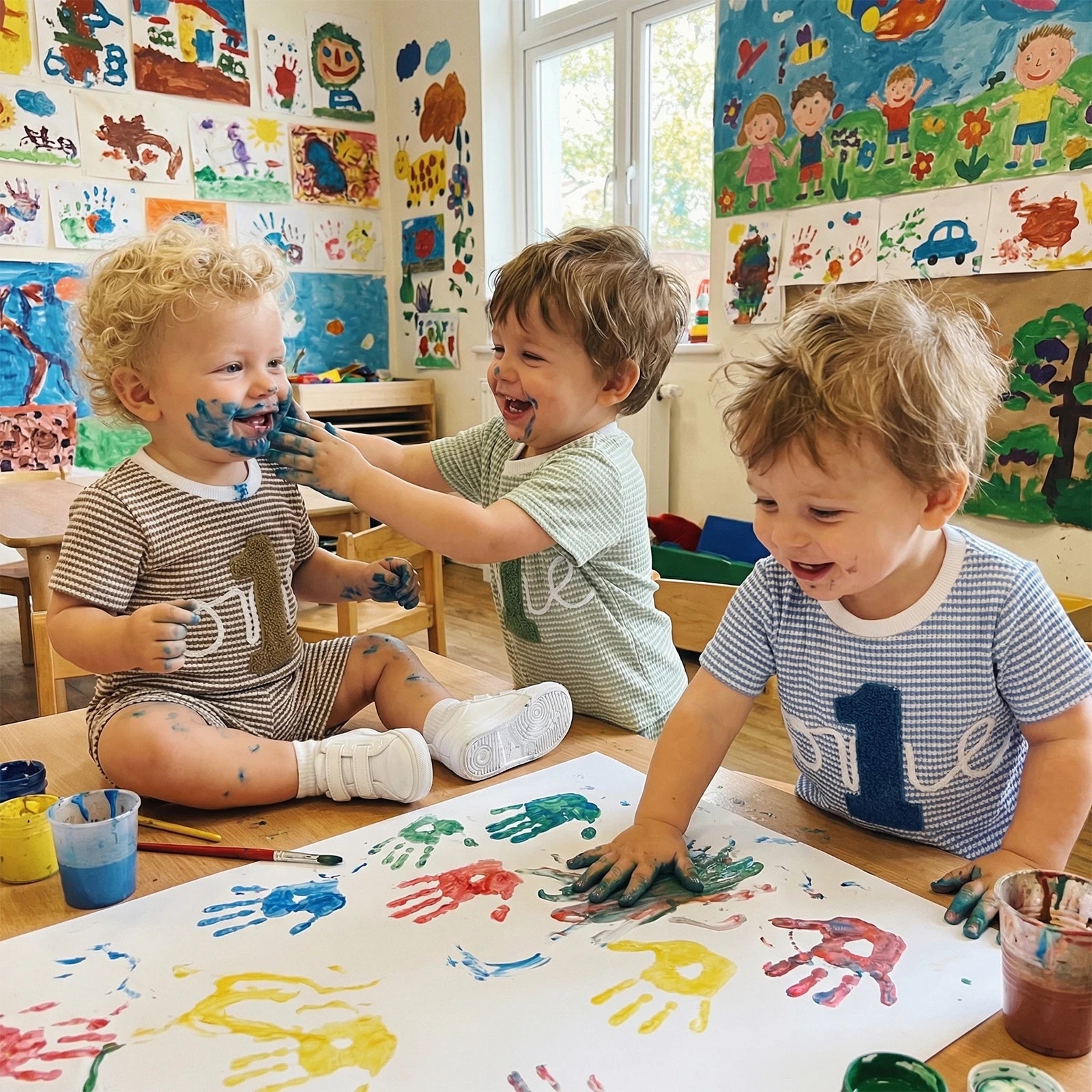 Baby Boys First Birthday Outfits Adorable Number Embroidery Striped Short Sleeve Round Neck Tops and Shorts Set