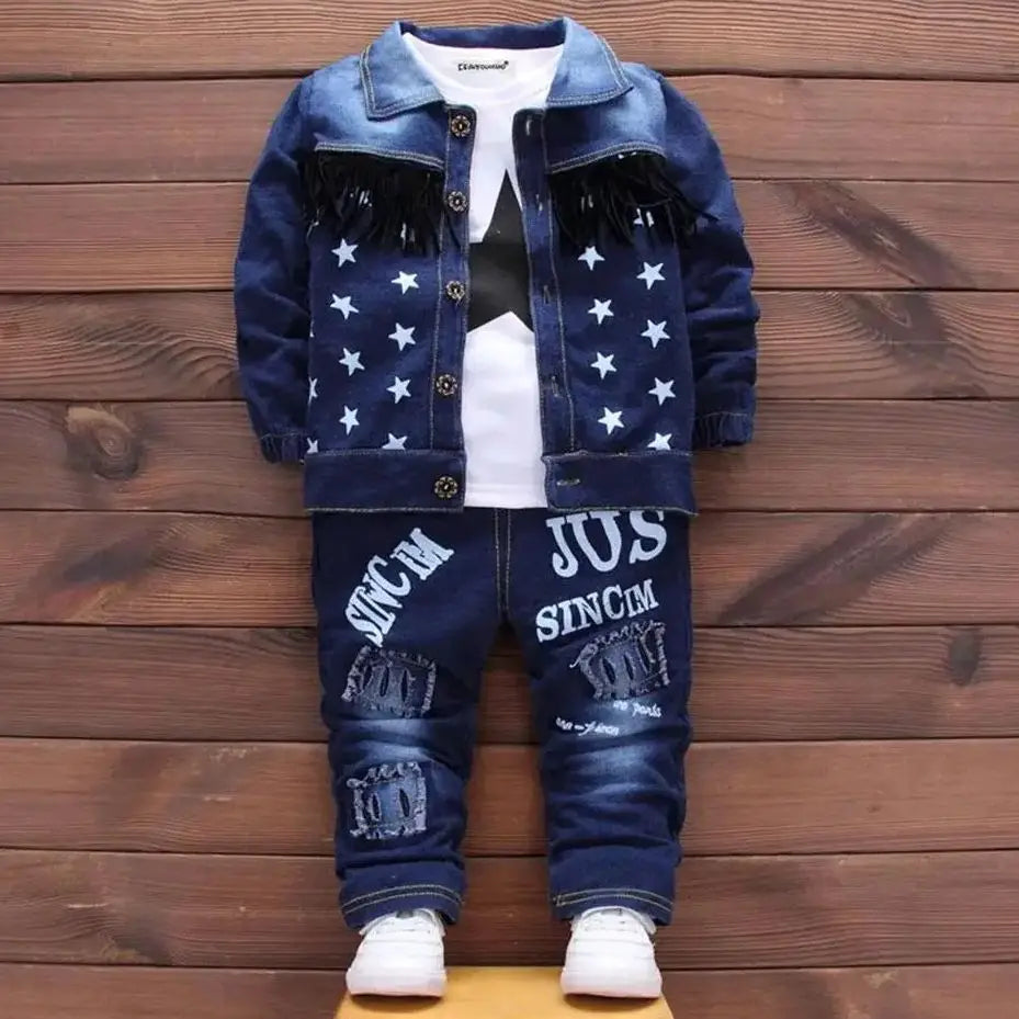 1T-5T Toddler Boy Clothes,Autumn Baby Boy 3pcs Clothing Sets Denim Vest Cotton Hoodies Jeans for Kids