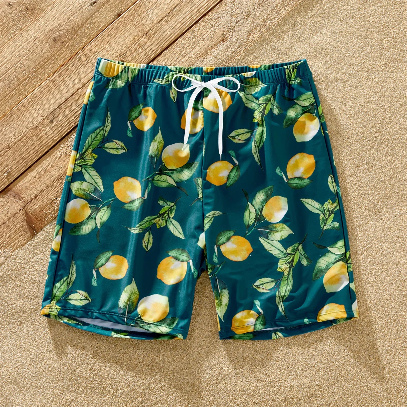 PatPat Family Matching Allover Lemon Print and Solid Halter Neck Two-piece Swimsuit or Swim Trunks Shorts Suitable for Summer