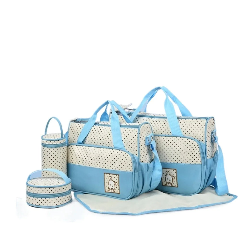 5Pcs/Set Large Capacity Baby Bag for Mom Multifunctional Changing Pad Newborn Accessories Bag Fashion Built-in Diaper Pad
