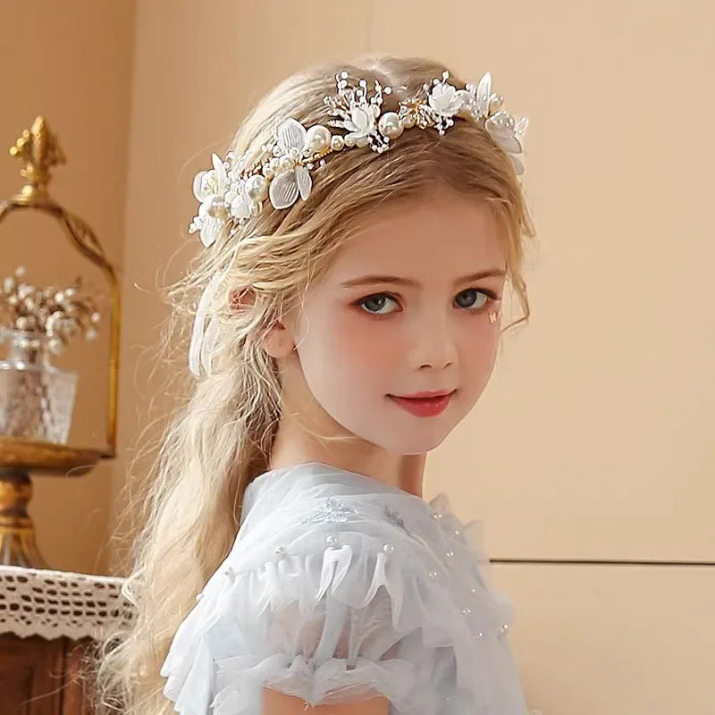 Elegant Girls Headband Imitated Pearl Hair Headdress Baby GirlsFlower Wreath Bride Garland Head Hoop Wedding Headbands Hair
