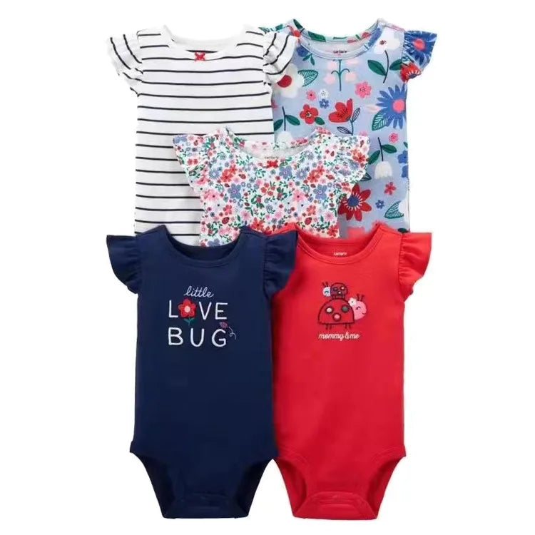 Newborn Baby Girl Boy Clothes Summer Short-Sleeve 100% Cotton Baby Romper Toddler Kids Bodysuit Children's Clothing 5 PCS/SET