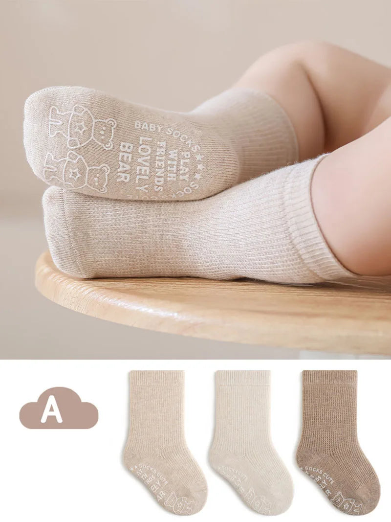 3 Pairs a Lot Spring New Baby Toddler Socks 0-5Y Non-Slip Antibacterial Soft Cotton 2026 Kids Socks for Boys Girls Accessories