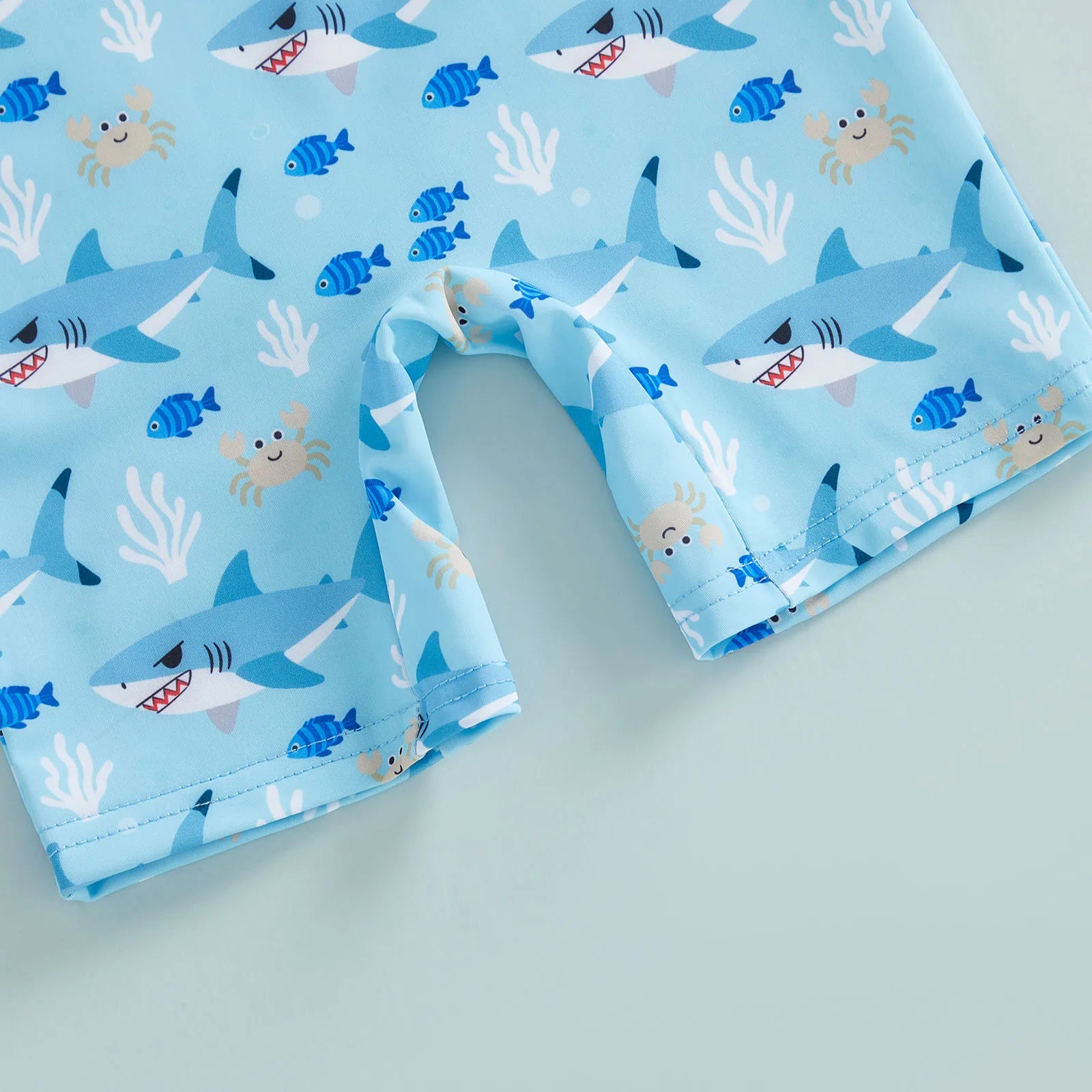 Toddler Baby Boy Rash Guard Swimsuits Cartoon Shark/Duck Print Long Sleeve Zip Up Bathing Suit with Sun Caps Summer Swimwear