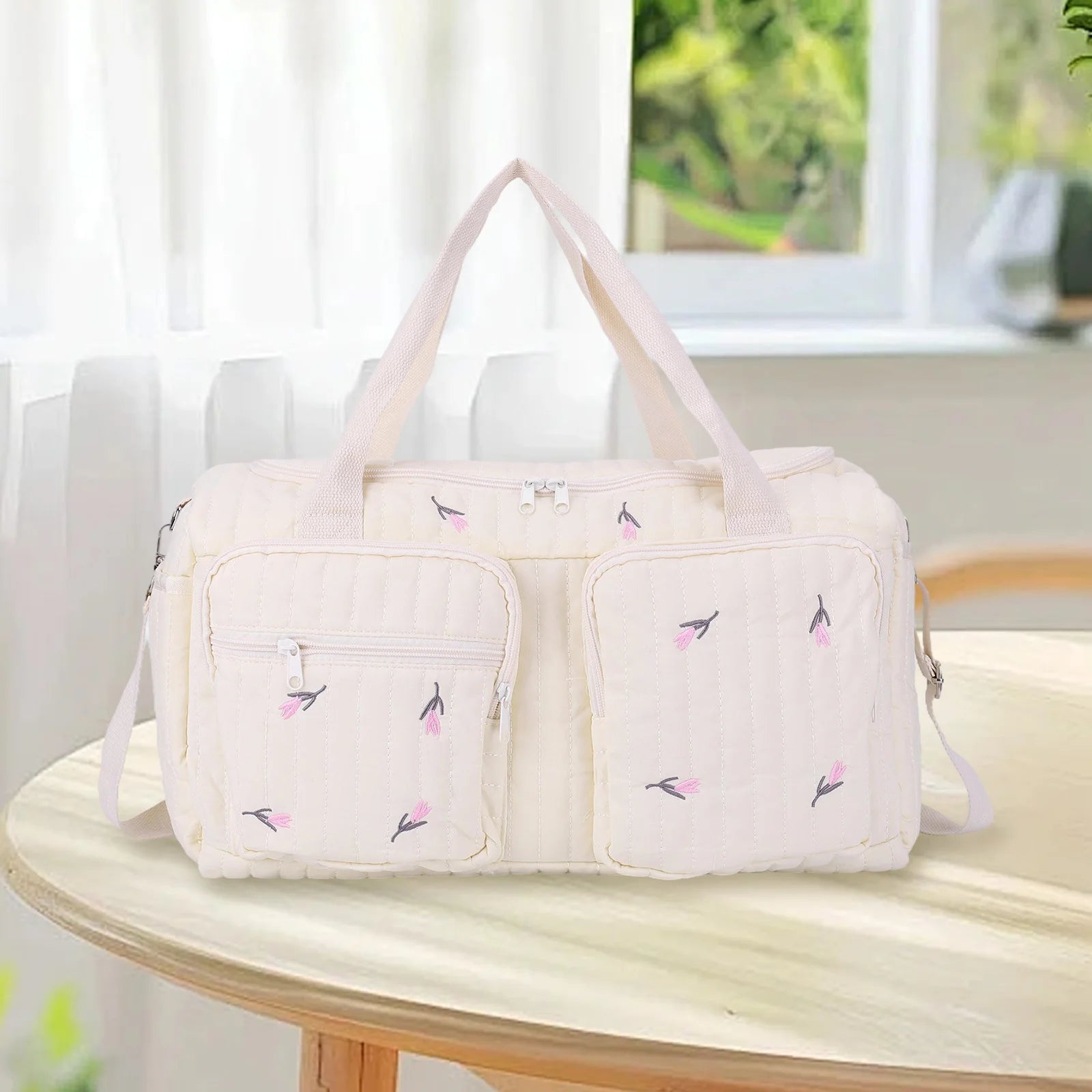 Quilted Baby Diaper Bag Large Capacity Baby Bag Weekender Bag for Hospital and Weekender Travel