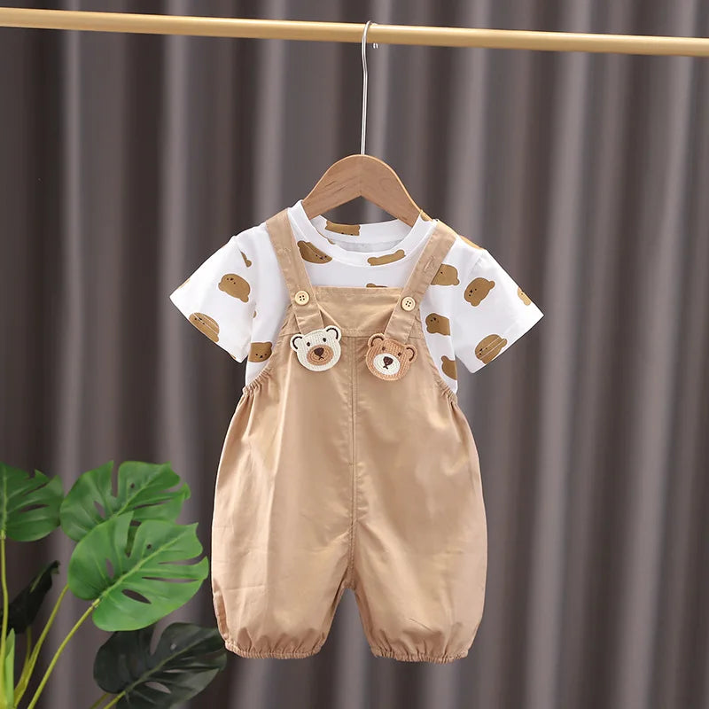 Summer Fashion Baby Boys Girls Clothes Sets T-shirt + Panties or Strap skirt 1-5T Toddler Casual Clothing Suits
