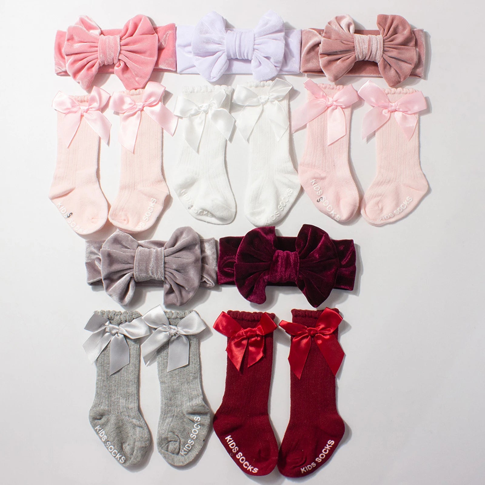 Baby Girls Socks Headband Set Breathable Knit Bow Princess Socks for Party, Wedding, Photography
