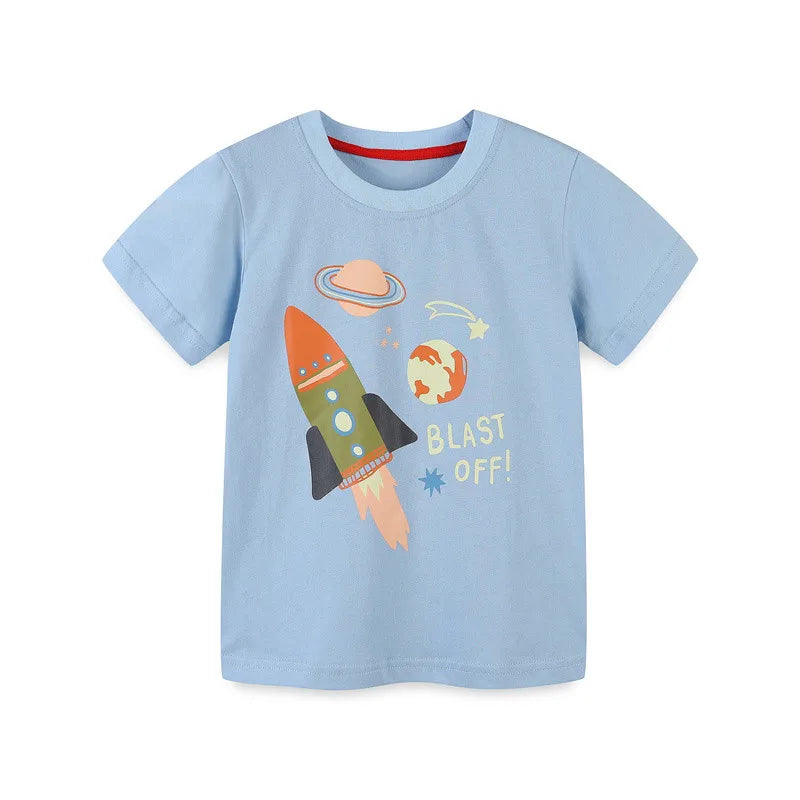 2-7T Cotton Boys Kids TShirts Summer Hot Selling Toddler Clothing Short Sleeve Cartoon Print Fashion Kids Tees Tops