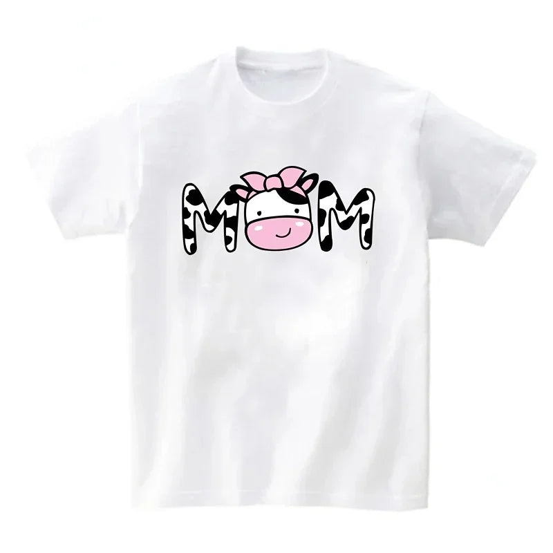 Family Look Mommy and Me Clothes Matching Summer Cow Printing Family Clothing Mother Daughter Son Father Kids T-shirt