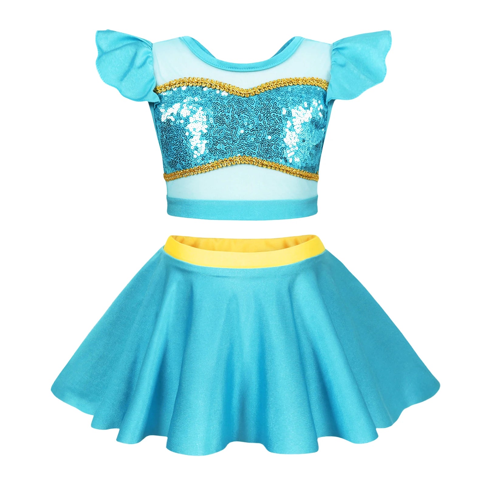 Summer Kids Girls Two Piece Elsa Beach Bikini Swimsuit 2025 Kids Rapunzel Jasmine Swimwear  Child Swimming Outfits Ruffled Skirt