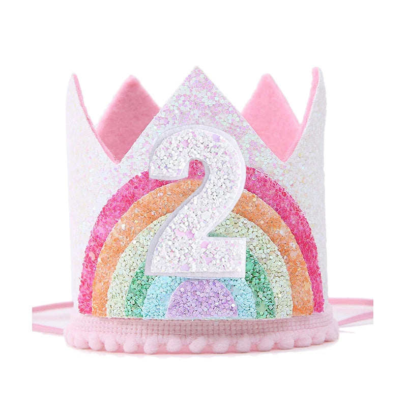 1st Birthday Party Decor Hat Kids 1 2 3 Year Happy Birthday Boy Girl First Birthday Party Baby Shower Decor Pink Kids Crown Hat