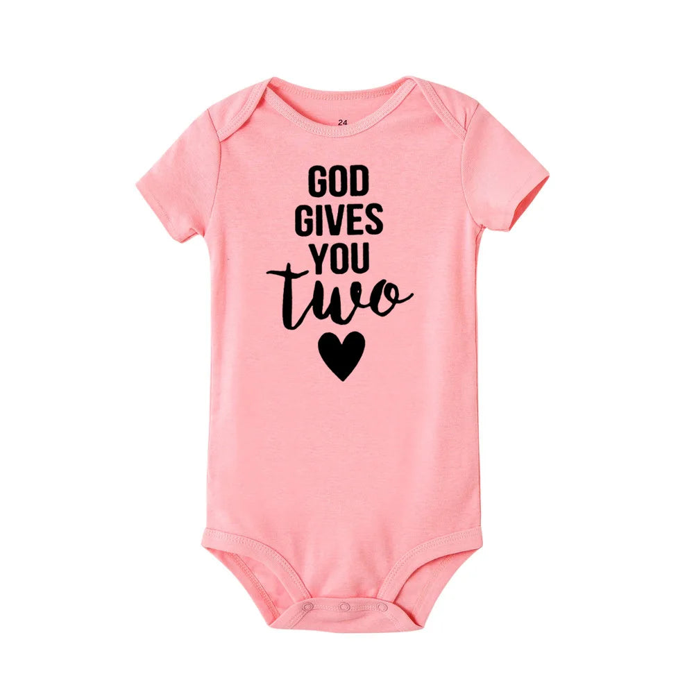 Twins Newborn Baby Bodysuit Summer Infant Baby Born Short Sleeve Clothes Boys Girls Jumpsuit Pregnancy Announcement Twins Gifts