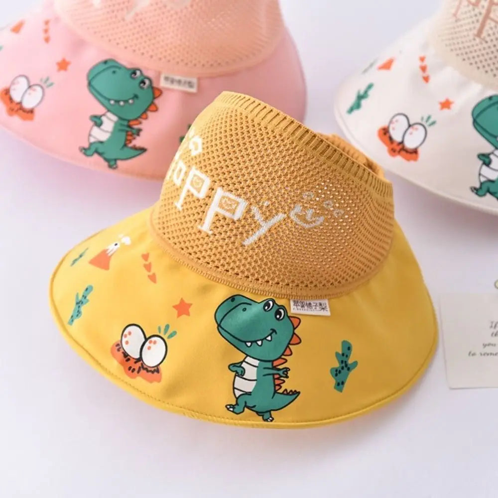 Cartoon Anti UV Protection Children Sun Hat Wide Brim Empty Top Summer Baby Sunhat Thin Comfortable Kids Beach Cap Outdoor