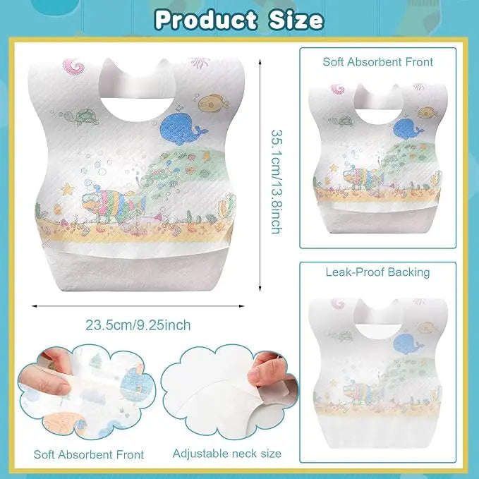 100Pcs Disposable Baby Bibs Individual Wrapped Travel Bibs Waterproof Food Catcher for Toddlers Girls Boys Feeding