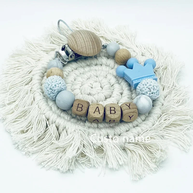 Baby Custom Name Silicone Beads Flower Ring Pacifier Clips Safe Teething Chains Teether Eco-friendly Dummy Beech Clips Holder