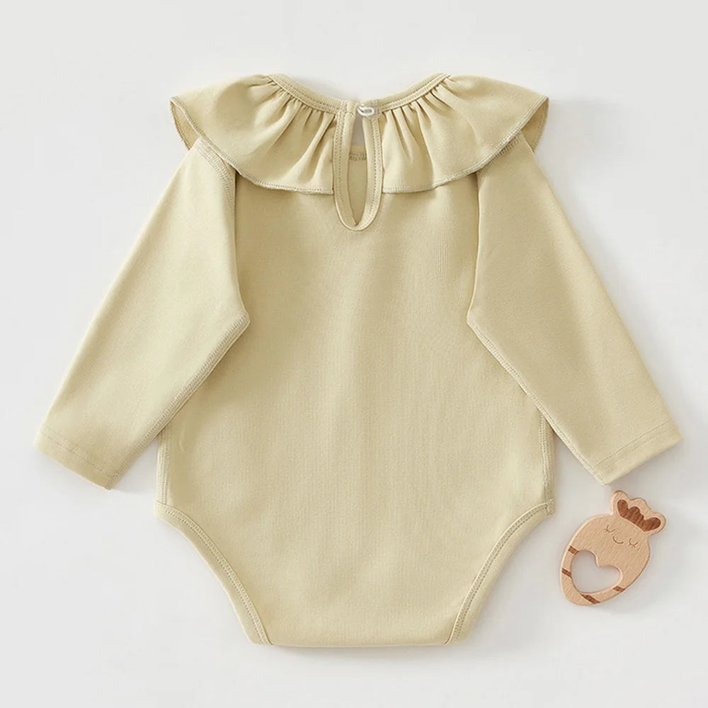 Newborn Baby Bodysuits Long Sleeve Solid Color Ruffles Spring Autumn 1st Birthday Infant Girl Romper Baby Clothes