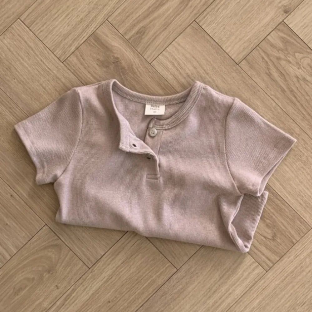 2025 Summer New Baby Short Sleeve Cotton T Shirts Infant Boy Girl Solid Casual Tees Toddler Loose Versatile Breathable Tops