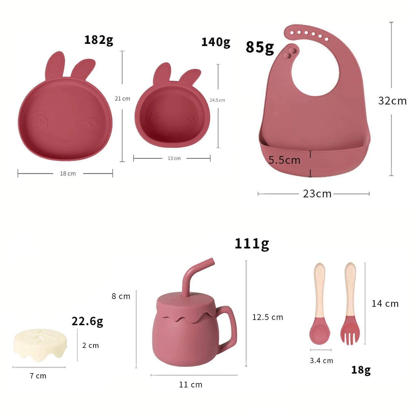 Baby Feeding Set | Silicone Bowl with Suction, Bib, Cup, Fork & Spoon | Infant Tableware Kids Plate BPA-Free Baby Dishes Set