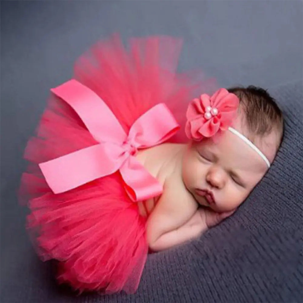 Cute Princess Newborn Outfit Infant Suit Headband Set Tutu Skirt Baby Girl Summer Dress Costume Photography Props Accessories