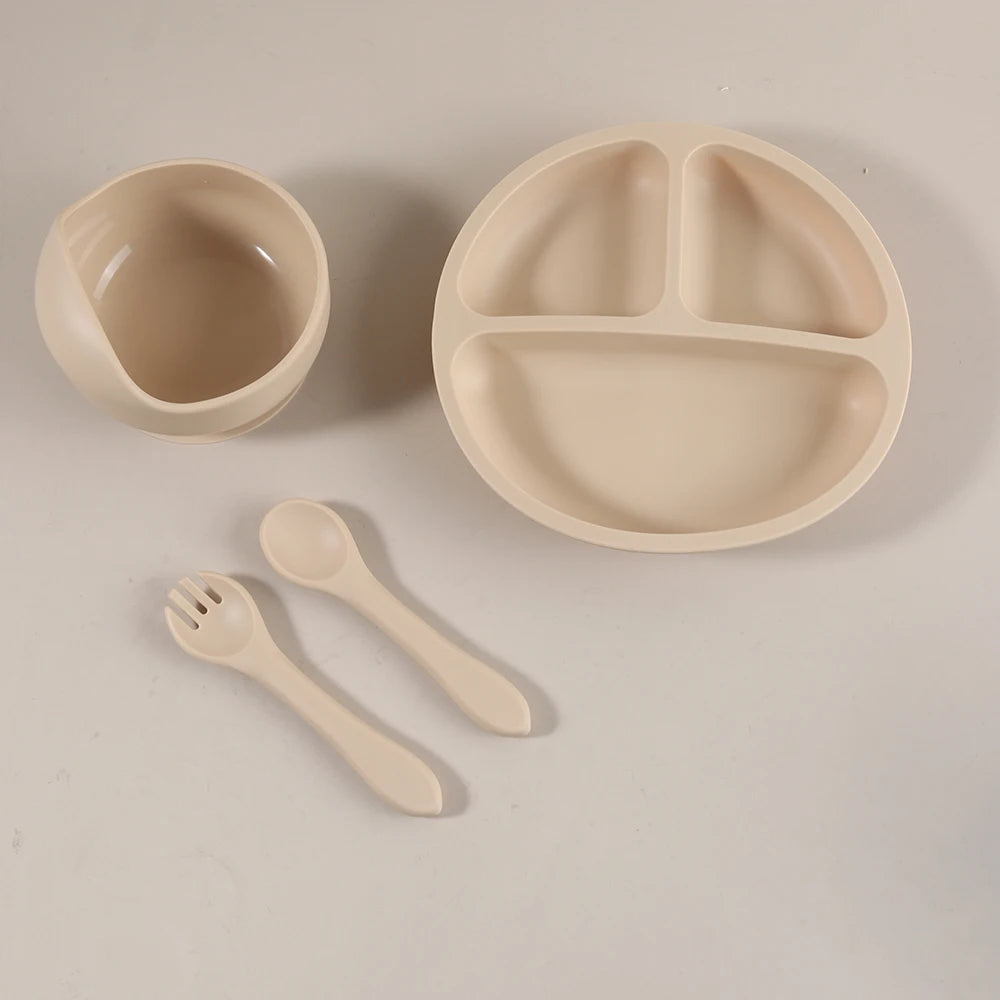 2025 baby feeding plate 3 grids divided sauction bowl spoon fork set boy girl tableware
