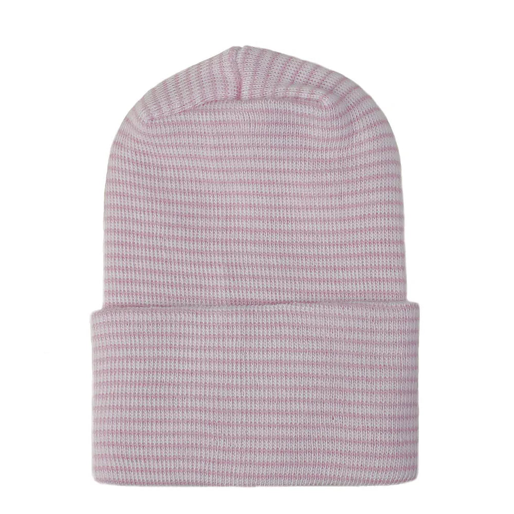 Double Layer Newborn Hospital Hat Baby Hats Nursery Beanie Cap with Bow Cute Striped Infant Hat Soft Turban Hats for Baby Girls