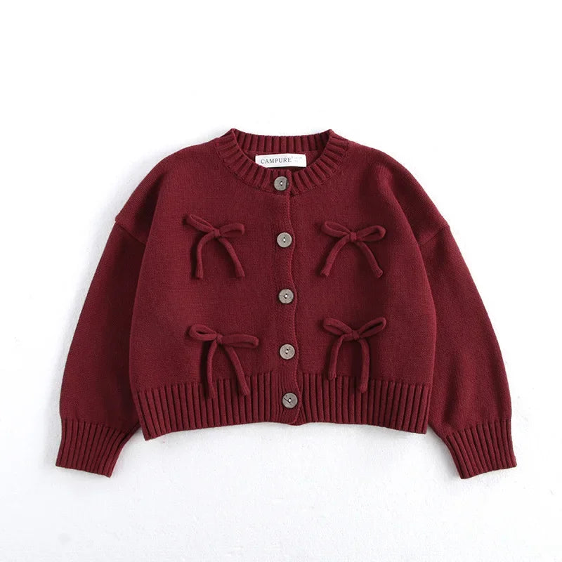 Kids Clothes Girls 1-7Y Baby Girls Sweater Cotton Bow Embellished Knit Cardigan Autumn Winter Fashion Wear Sweater Children Top