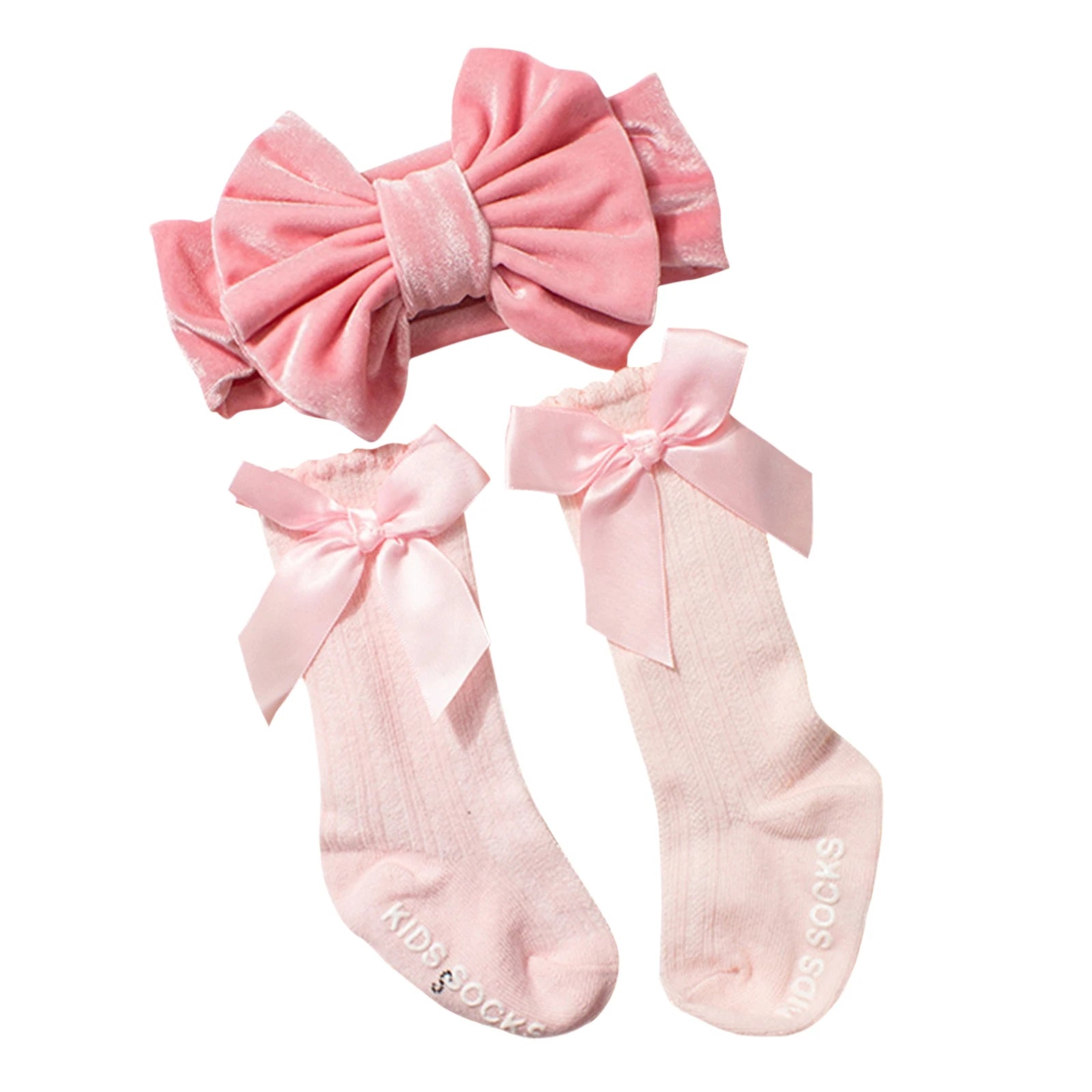 Baby Girls Socks Headband Set Breathable Knit Bow Princess Socks for Party, Wedding, Photography