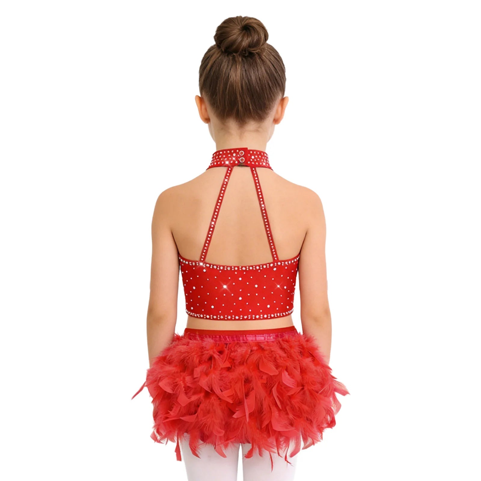 Kids Girls Ballet Samba Rumba Dance Outfits Latin Dance Performance Costume Crop Top with Tassels Feather Skirt Dance Wear