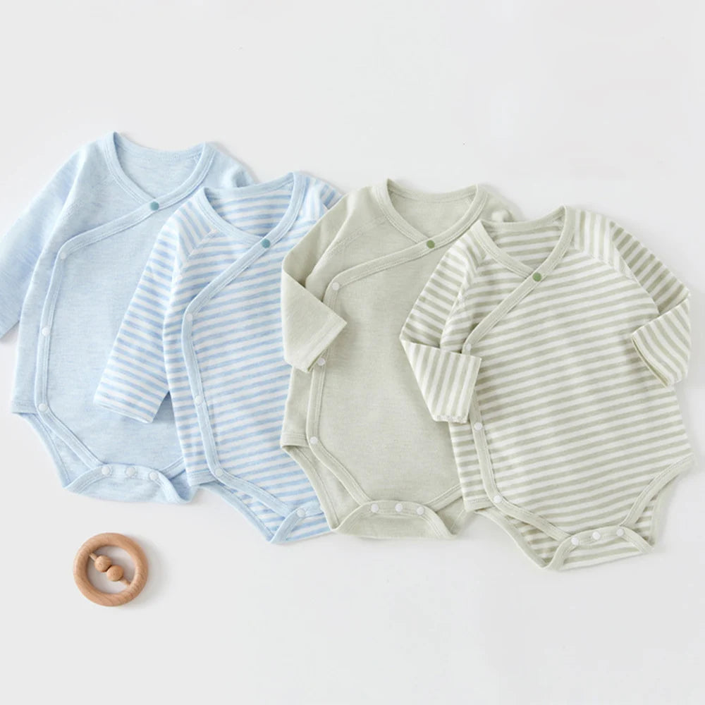 2 Pieces Baby Girl Bodysuit Long Sleeve Cotton Striped Solid Color Spring Autumn Winter Baby Boy Romper Unisex Newborn Clothes