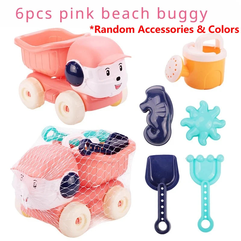 Beach Toy Set for Kids Sand Wheel Sand Bucket Scooter Shovel Rake Sailboat Hourglass Cute Molds Summer Outdoor Sandbox Sand Toys
