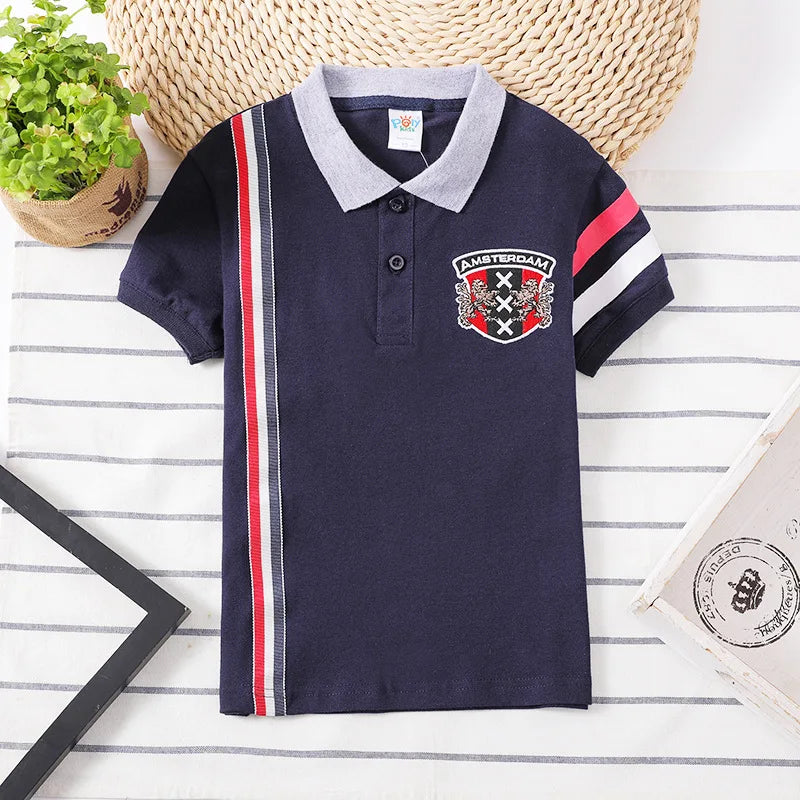 baby Boys T-Shirts Summer Short Sleeve T Shirts Childrens Turn-Down Collar Tops Kids Embroidery casual Clothing Girl cotton Tees