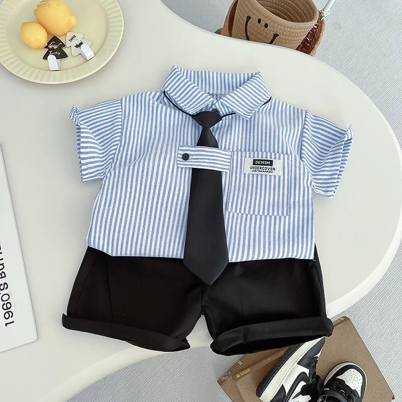 IENENS Toddler Birthday Party Clothes Baby Clothing Sets Boy Jumpsuits Summer Shirts + Shorts Suits Kids Short Sleeve Outfits