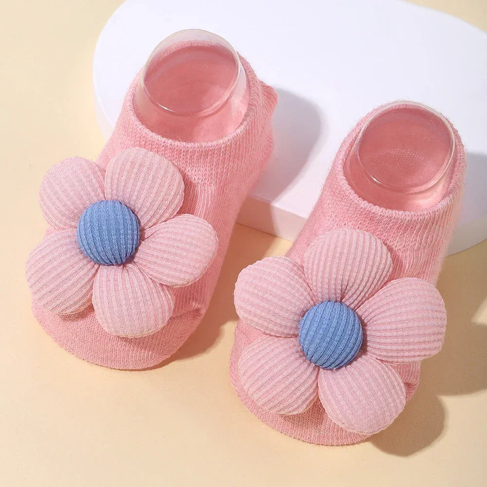 Pretty Newborn Baby Girls Socks Cute Flowers Toddler Princess Anti-skid Leather Soles Infant Soft Elastic Floral Sock Gifts