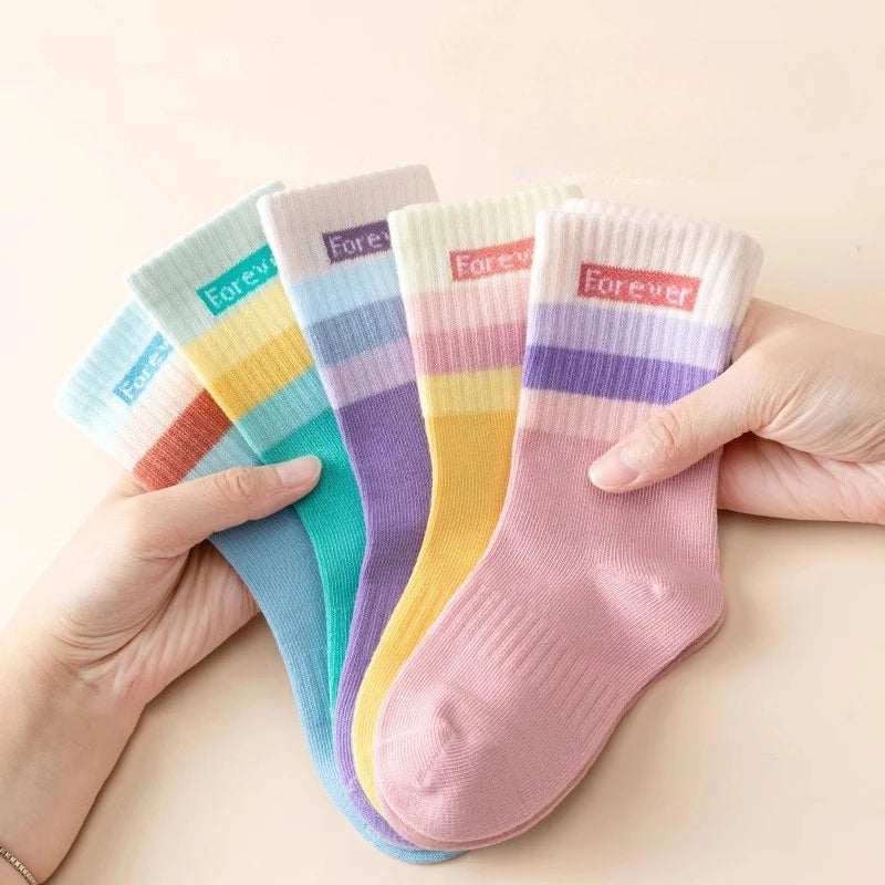 5 Pairs Baby Socks Toddler Soft Comfortable Breathable Heart Pattern Kids Footwear Elasticity Wrinkle - Resistant Athletic Socks