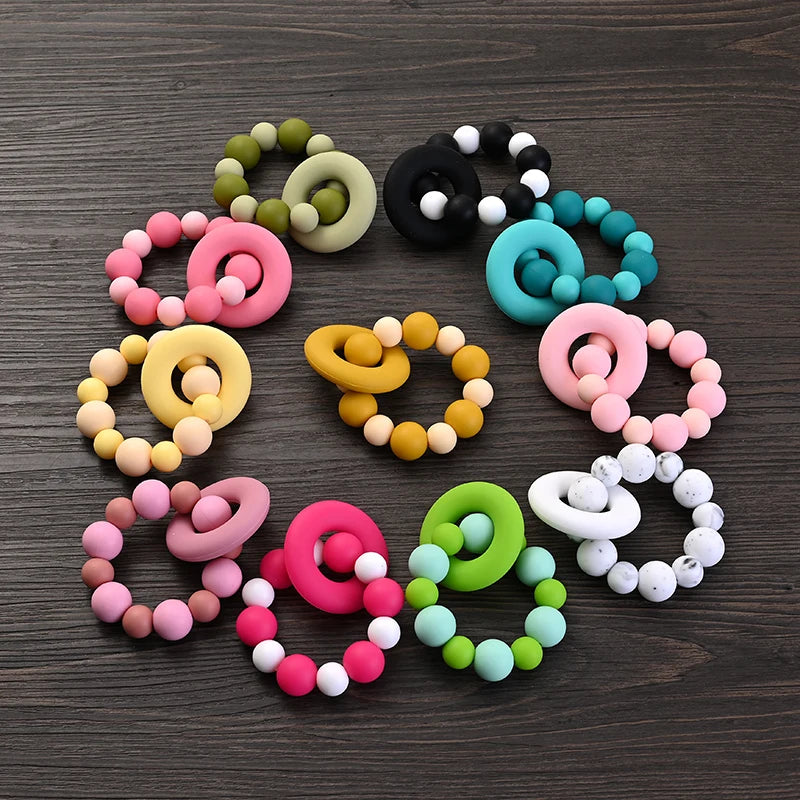Baby Silicone Teether Ring Pendant Food Grade Silicone Round Beads Bracelet Rattle Toys For Baby Teething Safe Care Chew Toys