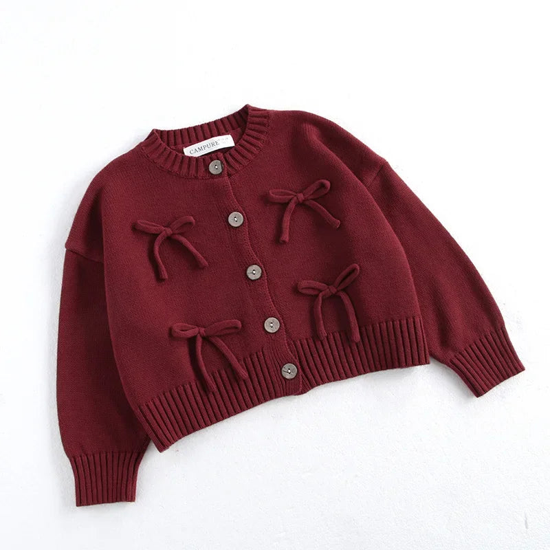 Kids Clothes Girls 1-7Y Baby Girls Sweater Cotton Bow Embellished Knit Cardigan Autumn Winter Fashion Wear Sweater Children Top