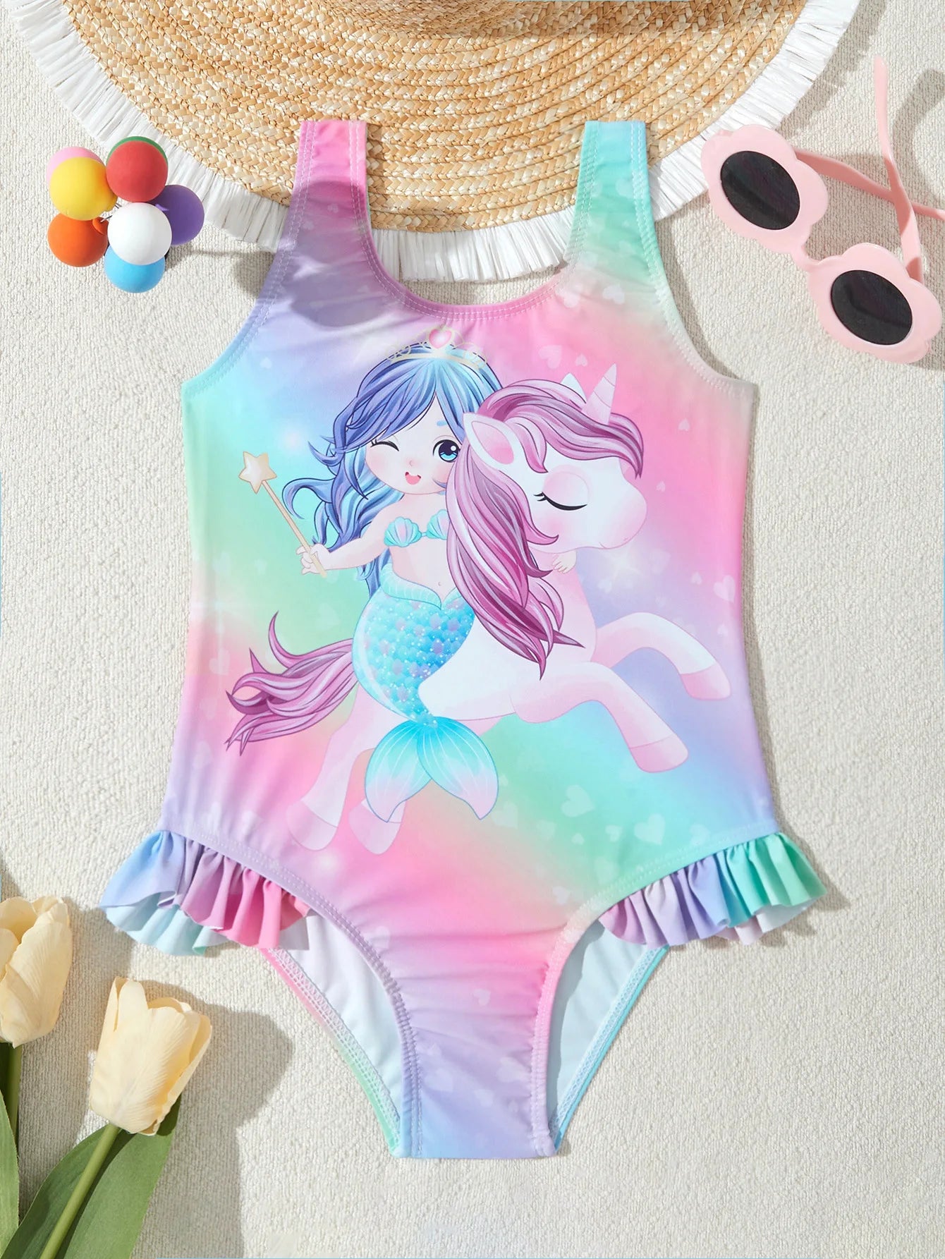 2026 Summer Children Swimsuit 2-8Years Girls Swimsuit Infant Baby Cute Cartoon Sleeveless Bikini Briefs One-piece Swimsuit