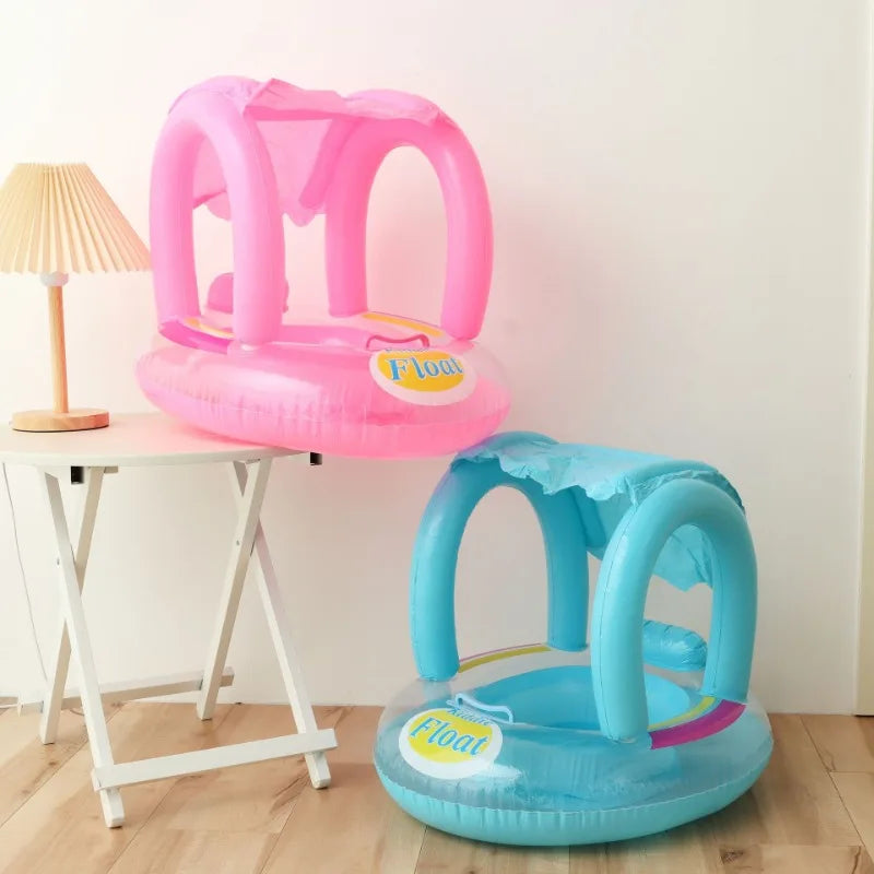 Baby Summer Swimming Ring Inflatable Toys with Handle Outdoor Sunshade Floating Seat Pool Swim Sports Water Toys for Kids