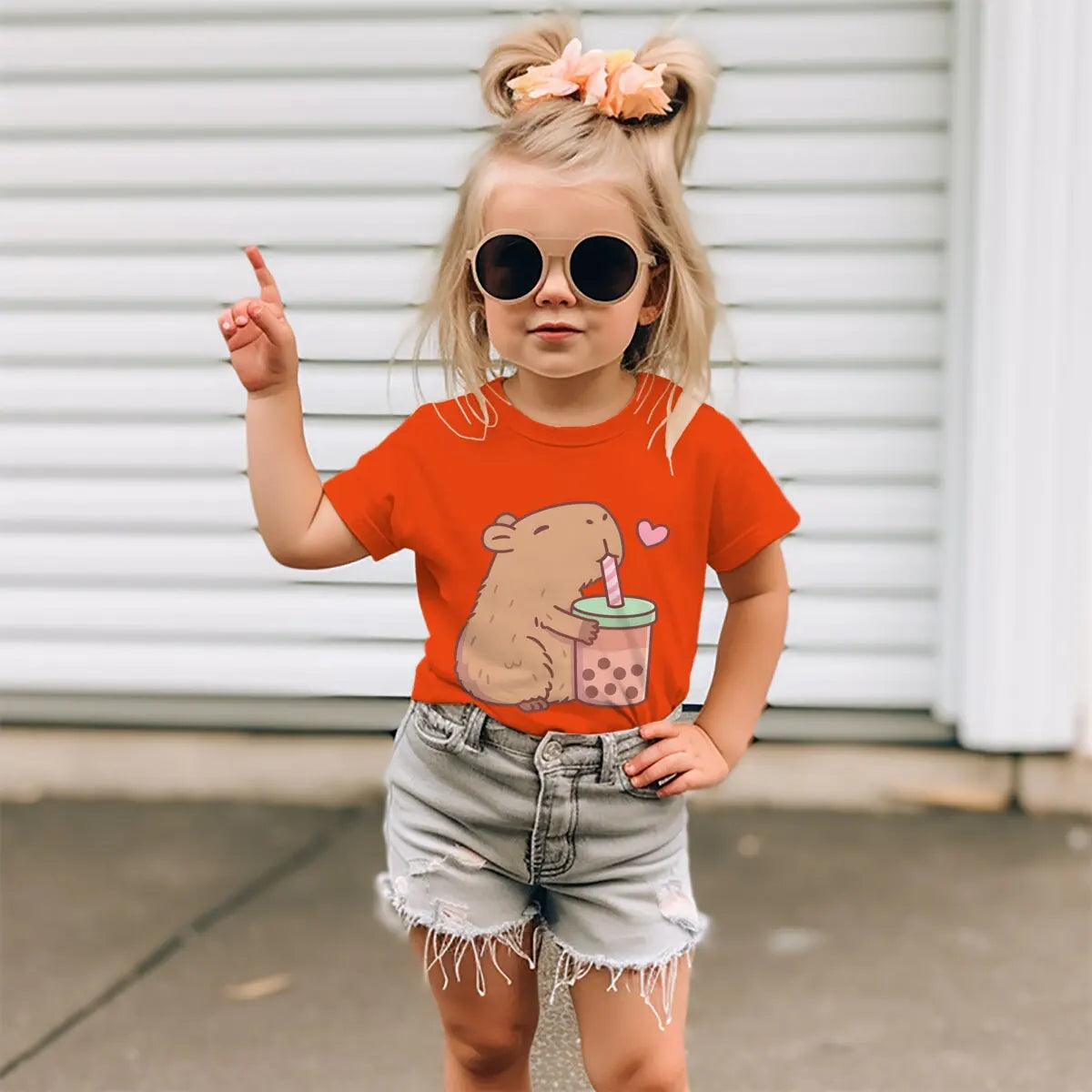 Kids Capybara Clothes Toddler Shirts Baby Boys Girls Short Sleeve Graphic Capibara Tee Striped Cotton Tops For Children Clothes