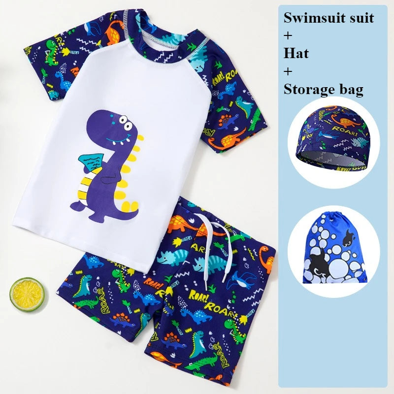 2025 Kids Boys Girls Swimwear Set Clothes Children Cartoon Print Separates Matching Summer Beach Vacation Outfit Casual Wear