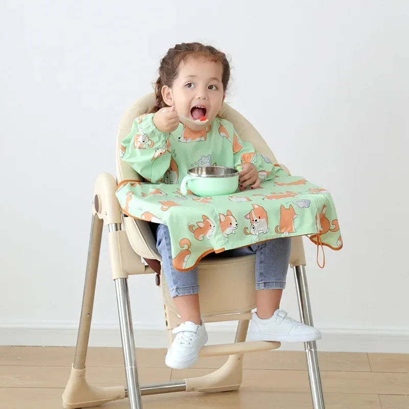 Machine Washable Adjustable Straps Baby Feeding Burp Cloths Breathable Baby Bib Spill-Proof Waterproof Long Sleeve Weaning Bib