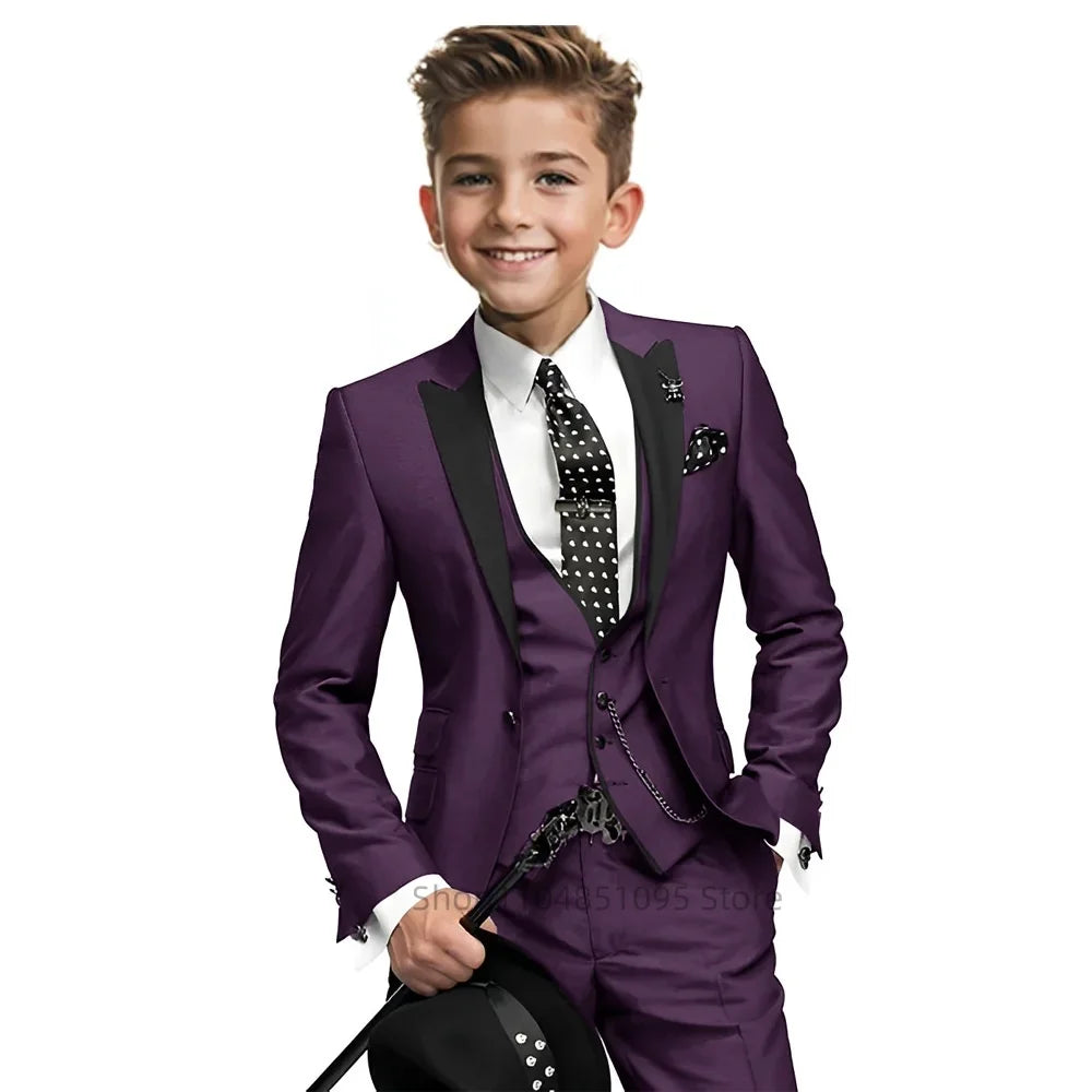 Gentleman Tuxedo Outfit for Boys 2-18 Years High Quality Boys' 3-Piece Suit 3Pcs Wedding Birthday Party Blazer Vest Pants Sets