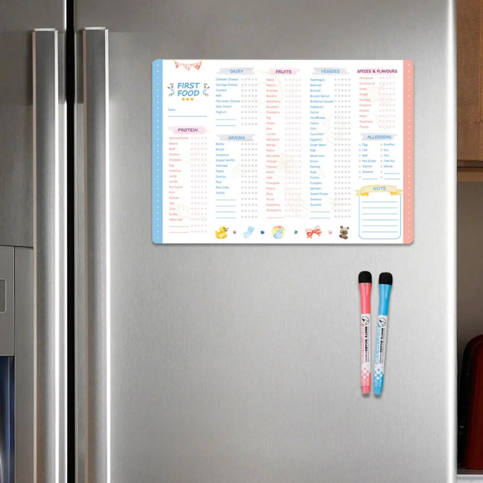 Magnetic Baby First Foods Checklist Erasable Infant Food Tracking Chart Repeatable Magnetic Baby Feeding Meal Planner