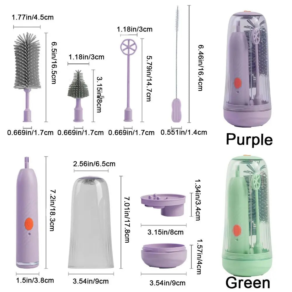 Silicone Baby Bottle Straw Cleaner Flexible Brushes Long Handled Electric Bottle Brush Waterproof Cleaning Brush Set