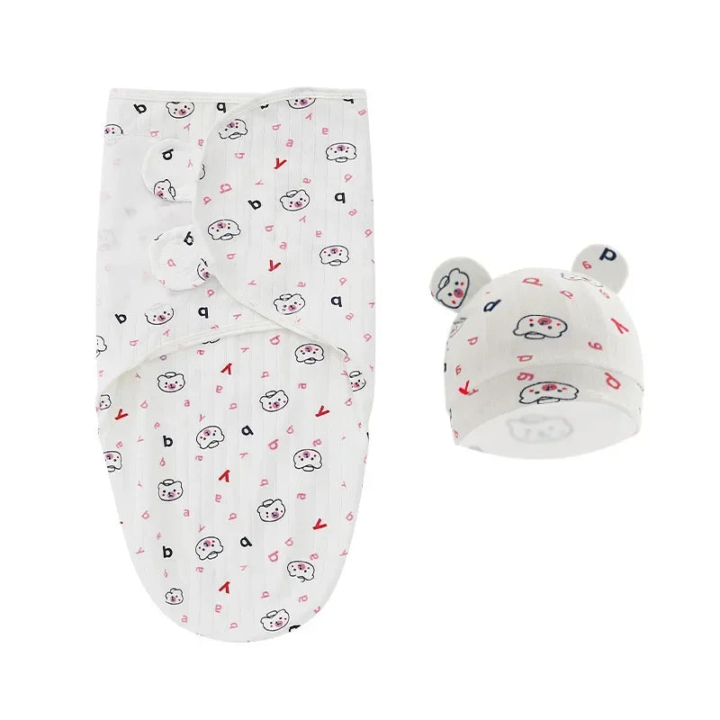 100% Organic Cotton Baby Swaddle Blanket Wrap Hat Set for Infant  Adjustable Newborn Swaddle Baby Swaddle for 0-3 Month