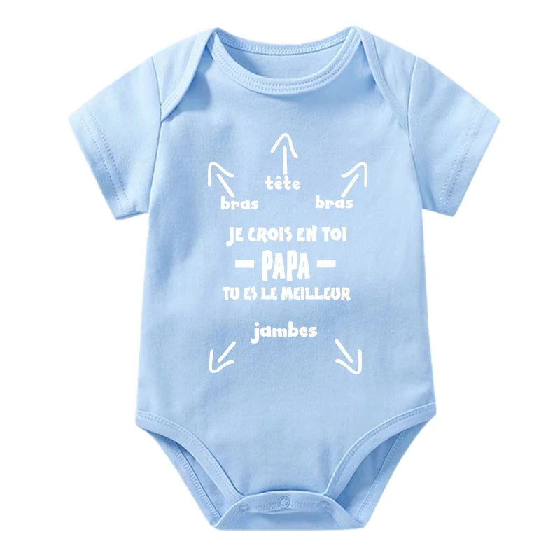 Papa Tu Es Le Meilleur Baby Bodysuit Cute Summer Baby Romper Body Baby Boys Girls Clothes Outfits Cotton Baby Wear Dad's Gift