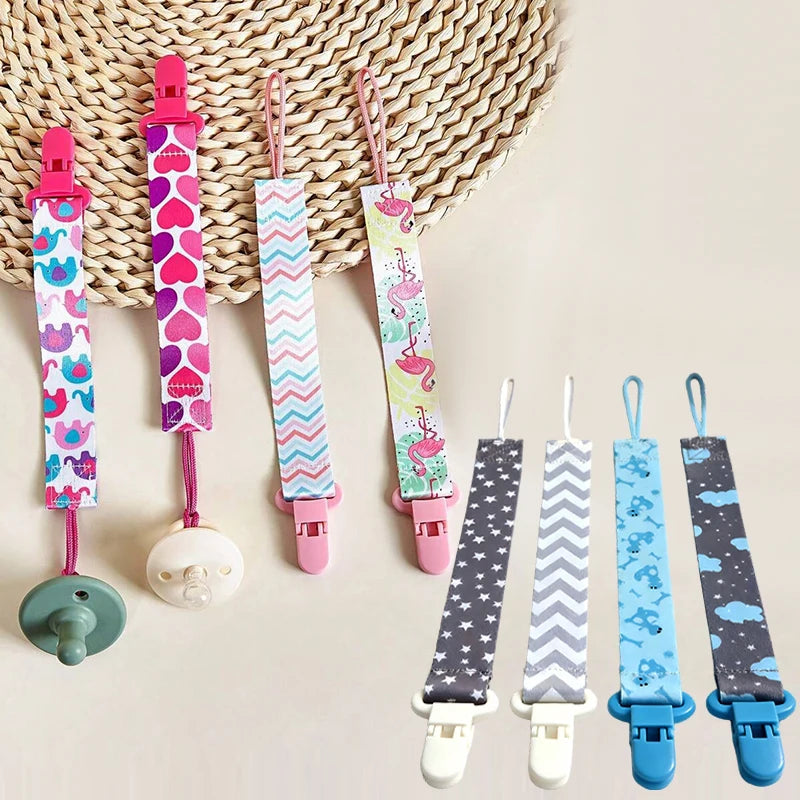 4pcs/set Newborn Pacifier Chain Clip Double-sided Printed Pacifier Belt Boys Girls Pacifier Holder Infant Feeding Accessories