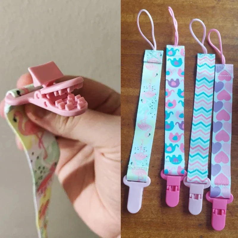 4pcs/set Newborn Pacifier Chain Clip Double-sided Printed Pacifier Belt Boys Girls Pacifier Holder Infant Feeding Accessories
